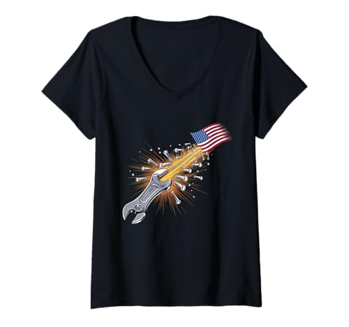 Damen Mechaniker Tshirt Patriotic USA American Flag Amerikaner T-Shirt mit V-Ausschnitt Damen Mechaniker Tshirt Patriotic USA American Flag Amerikaner T-Shirt mit V-Ausschnitt von Mechaniker TShirt Patriotic USA American Flag