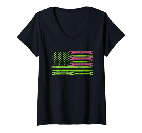 Damen Mechaniker Tshirt Patriotic USA American Flag Amerikaner T-Shirt mit V-Ausschnitt Damen Mechaniker Tshirt Patriotic USA American Flag Amerikaner T-Shirt mit V-Ausschnitt von Mechaniker TShirt Patriotic USA American Flag