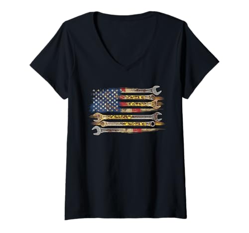 Damen Mechaniker Tshirt Patriotic USA American Flag Amerikaner T-Shirt mit V-Ausschnitt Damen Mechaniker Tshirt Patriotic USA American Flag Amerikaner T-Shirt mit V-Ausschnitt von Mechaniker TShirt Patriotic USA American Flag