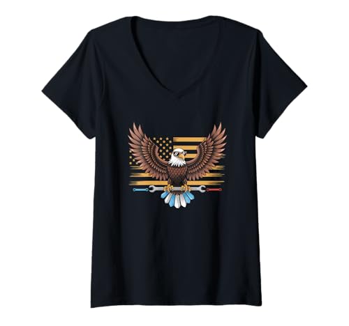 Damen Mechaniker Tshirt Patriotic USA American Flag Amerikaner T-Shirt mit V-Ausschnitt Damen Mechaniker Tshirt Patriotic USA American Flag Amerikaner T-Shirt mit V-Ausschnitt von Mechaniker TShirt Patriotic USA American Flag