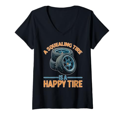 Damen A Squealing Tire is A Happy Tire Mechanikerauto -Drift T-Shirt mit V-Ausschnitt Damen A Squealing Tire is A Happy Tire Mechanikerauto -Drift T-Shirt mit V-Ausschnitt von Mechanische Humor -Garage -Vibes
