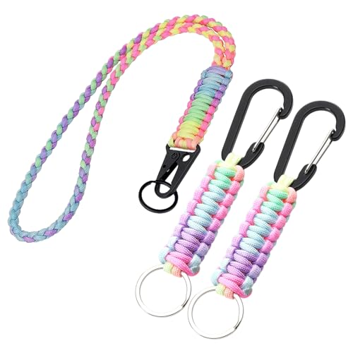 Mecmbj paracord schlüsselanhänger, schlüsselband mit karabiner, 3 Stück schlüsselanhänger geflochten Paracord Lanyard für Ausweise, schlüsselband bunt schlüsselanhänger für Outdoor, Camping, Wandern von Mecmbj