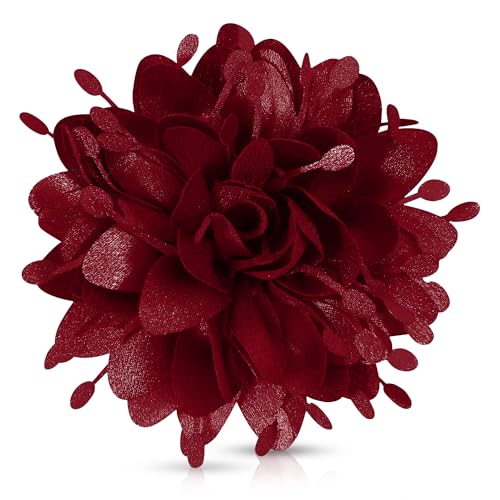 Mecool 10.0 cm Blume Haarspangen für Hochzeiten Damen Party Broschen & Pins Corsage Damen Haarschmuck | Pferdeschwanzhalter Damen Broschen für Hochzeit | Haarstyling Zubehör für Mädchen - Dunkelrot von Mecool