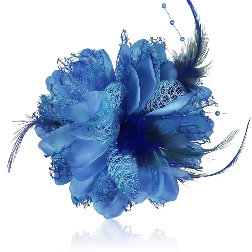 Mecool 3 in 1 Blumen-Haarspangen für Hochzeiten Damenbroschen & Pins Corsage Damen Haarschmuck Pferdeschwanzhalter | 12 cm Damenbroschen für Hochzeit | Haarstyling-Zubehör für Mädchen - Blau von Mecool