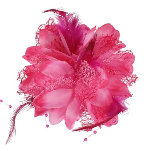 Mecool 3 in 1 Blumen-Haarspangen für Hochzeiten Damenbroschen & Pins Corsage Damen Haarschmuck Pferdeschwanzhalter | 12 cm Damenbroschen für Hochzeit | Haarstyling-Zubehör für Mädchen - Rosa von Mecool