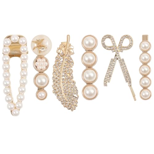 Mecool 6 Stück künstliche Perlen-Haarklammern für Damen, Haarspangen, Kopfbedeckung, Haarstyling-Zubehör für glatte und lockige Haarspangen, Braut-Haarschmuck, Perlen-Haarspangen von Mecool