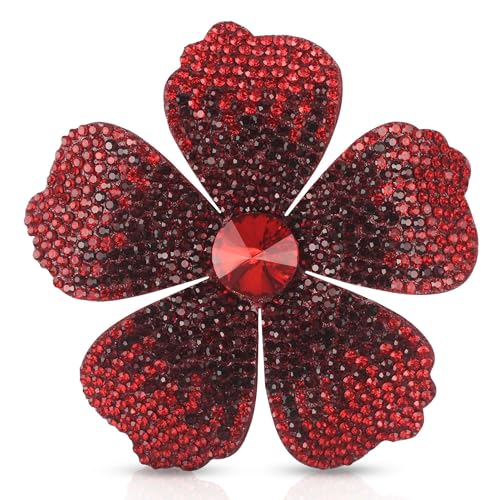 Mecool 7,5 cm Blumen-Haarspange für Hochzeiten Party erstellte Kristallbrosche Corsage Haar für Frauen | Blumen-Haarschmuck Haarspange Haarschmuck für Frauen Zubehör Rot von Mecool