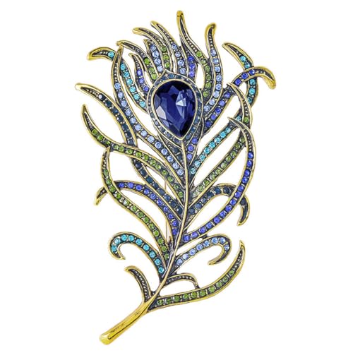 Mecool Frauen Vintage Pfauenfeder Brosche Pins Simulierte Kristall Teardrop Plume Brosche von Mecool