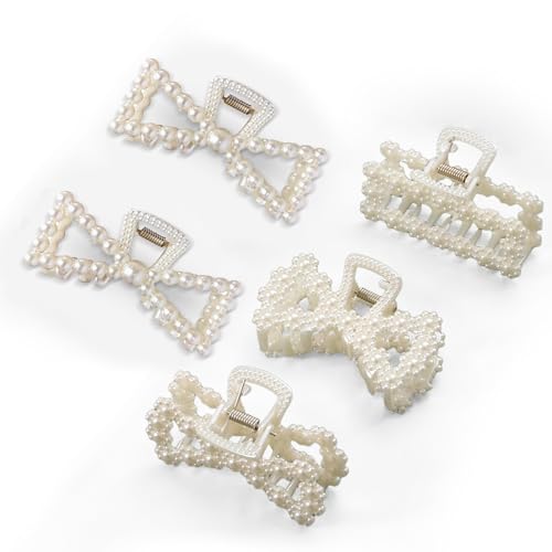 Mecool Haarklammern mit künstlichen Perlen für Damen, Haarspangen, Kopfbedeckung, Haarstyling-Zubehör für glatte und lockige Haarspangen, 5 Stück von Mecool