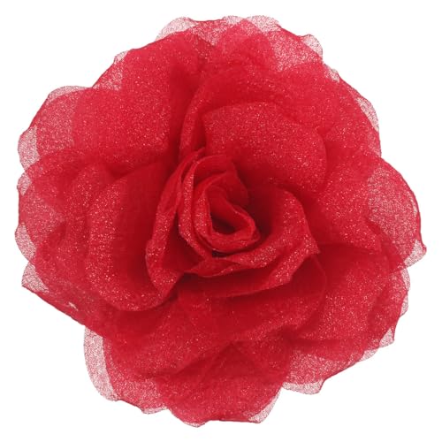 Mecool Haarspange Rose Brosche Kopfschmuck Blume Haarspange Haarspange Rose Haar Barrette Zubehör für Frauen Mädchen Party Hochzeit-Rot(11cm) von Mecool
