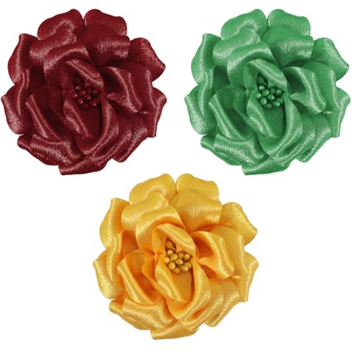 Mecool Rose Hair Clip Party Hochzeit Brosche Corsage Haar Kopf Clip Kopfschmuck Blume Haar Pin Rose Haar Barrette Zubehör für Frauen Mädchen,3-teilige(Dunkelrot/Grün/Gelb) von Mecool