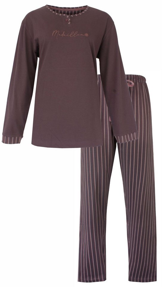 Medaillon Schlafanzug Damen Pyjama lang (2 tlg) Baumwolle von Medaillon