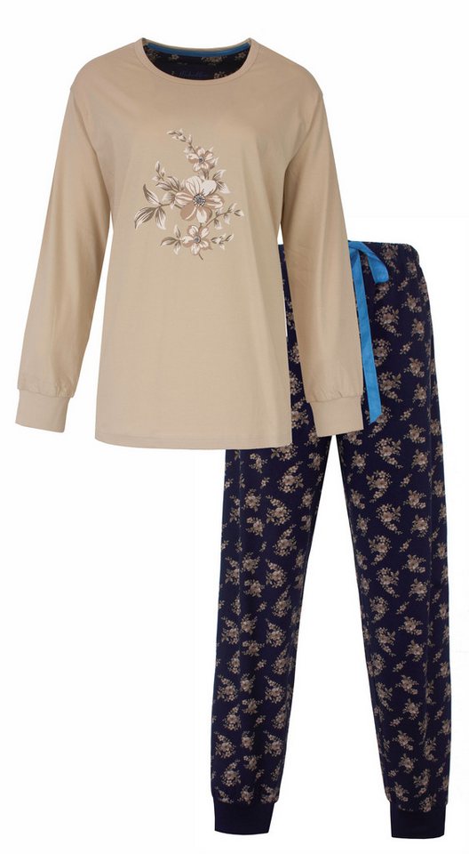 Medaillon Schlafanzug Damen Pyjama lang mit Bündchen (2 tlg) Baumwolle von Medaillon