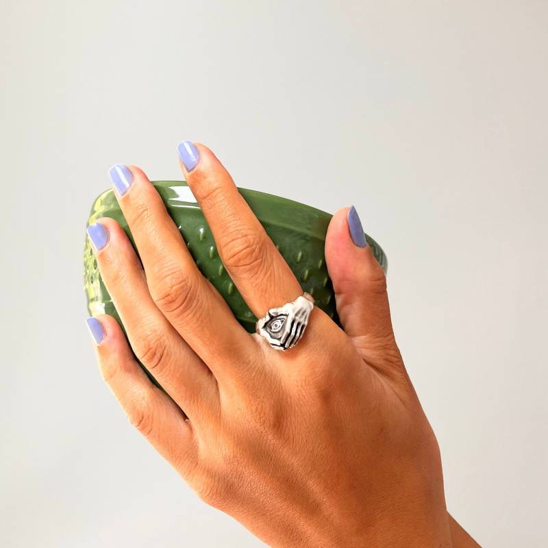 Eye Ring, Signet & Hand Silver Plated Evil Magic Witch Jewelry, Gothic R373 von MedcezirBohoJewelry