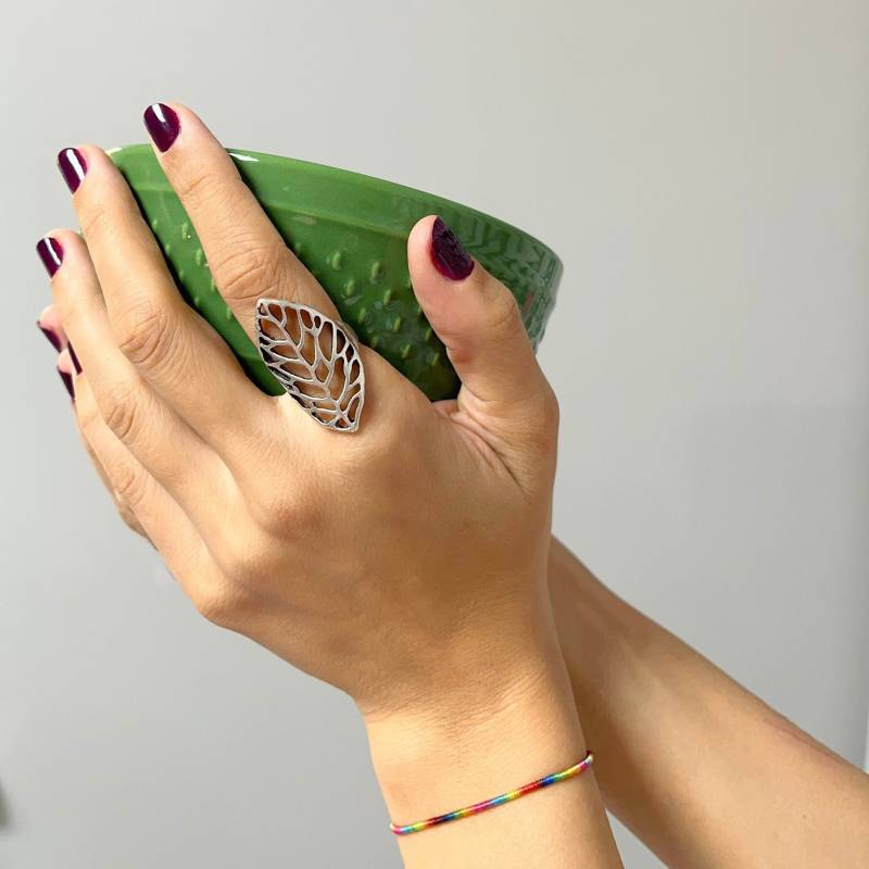 Long Leaf Ring, Tropical Silver Boho Statement Large Hippie Filigree Gift Z03 von MedcezirBohoJewelry