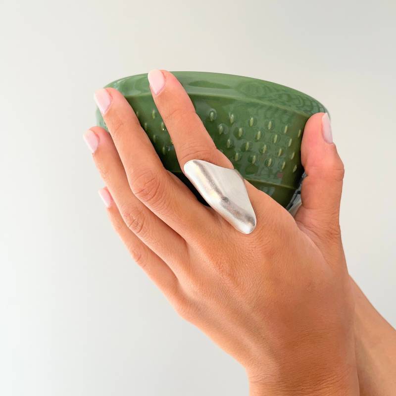 Long Statement Ring, Large Oval Geometric Silver Full Finger Simple Ring For Women, 1 Pcs, Z70 As von MedcezirBohoJewelry