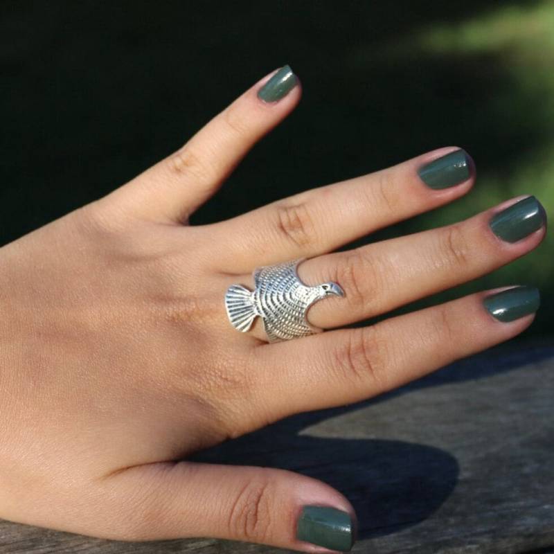 Silver Eagle Ring, Large Bird Open Band Predatory Strong & Beak Gift For People, Idea, R46 von MedcezirBohoJewelry