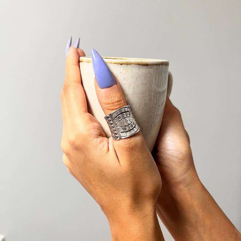 Silver Pattern Ring, Boho Statement Handmade Band Unisex Statement, Ring For Women, Western Jewelry von MedcezirBohoJewelry