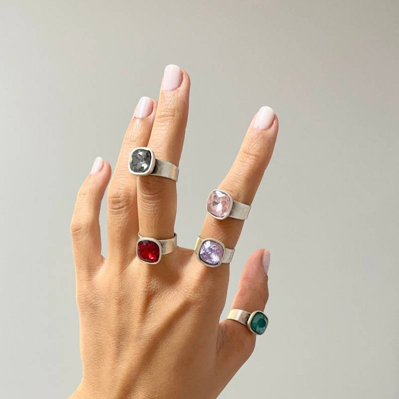 Zamak Ring With Colorful Square Stones, Sterling Silver Plated Ring, Handmade Ring, For Every Occasion, Punk Statement von MedcezirBohoJewelry