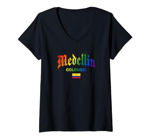 Damen Medellin Gothic Design Lgbtqai+ rainbow Version T-Shirt mit V-Ausschnitt von Medellin Design Gothic Style