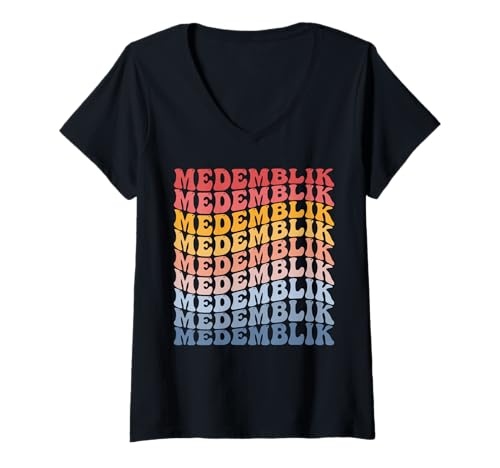Damen Medemblik City Groovy Retro T-Shirt mit V-Ausschnitt von Medemblik City Clothing