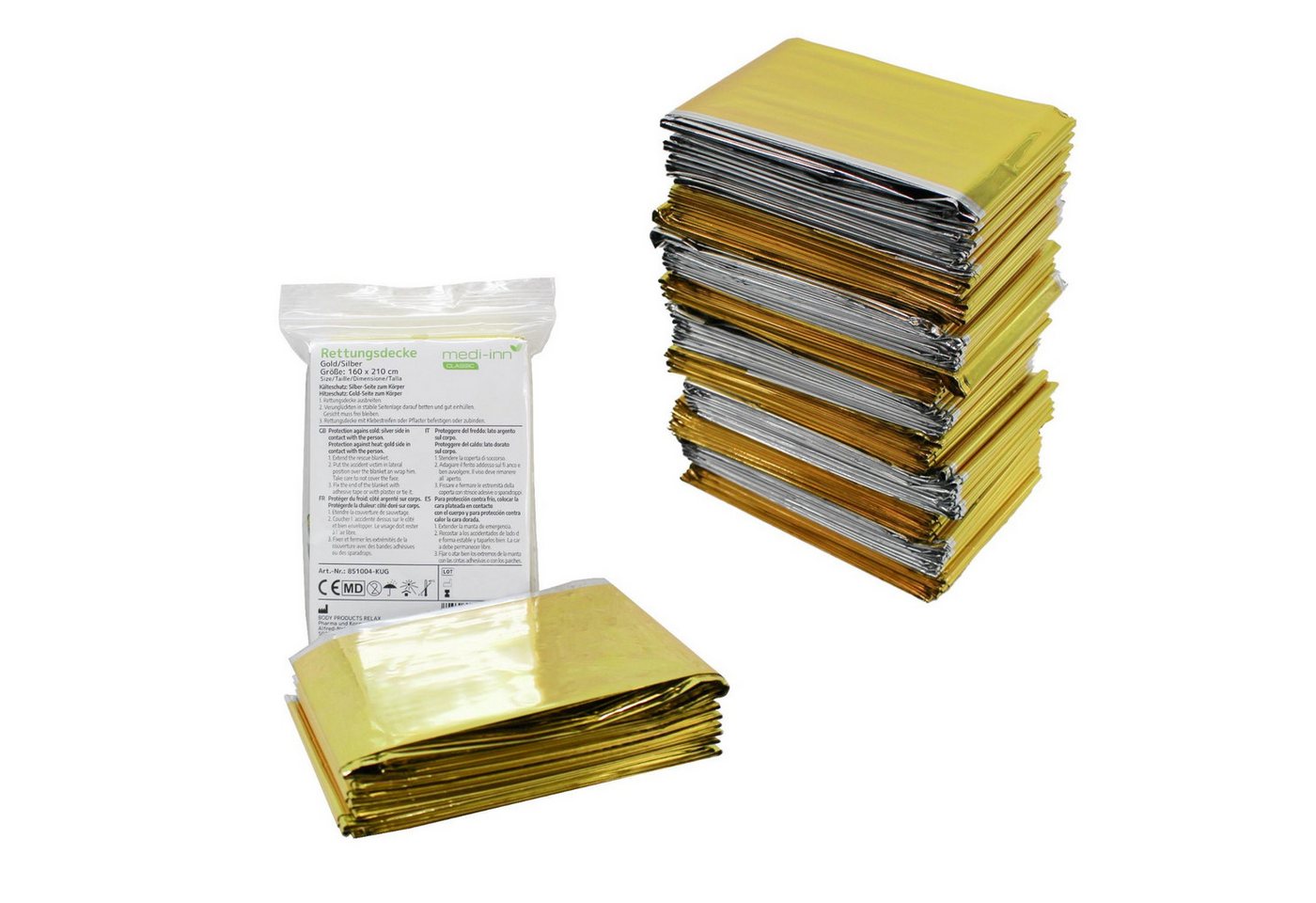 Medi-Inn Erste-Hilfe-Set Rettungsdecke Rettungsfolie, 160 x 210 cm, gold/silber, (200 St) von Medi-Inn