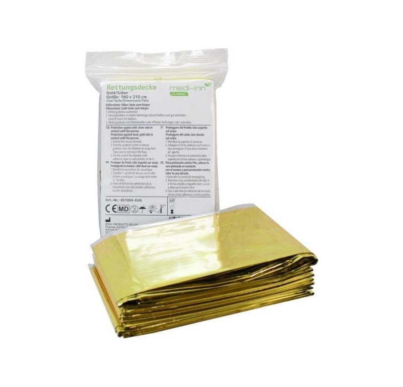 Medi-Inn Erste-Hilfe-Set Rettungsdecke Rettungsfolie, 160 x 210 cm, gold/silber, (3 St) von Medi-Inn