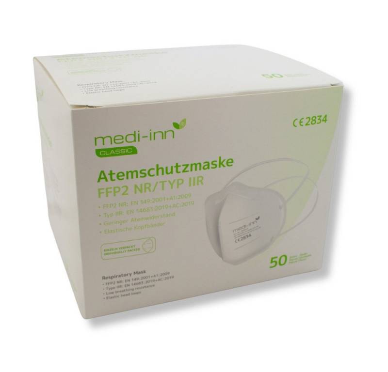Medi-Inn Filtrierende Halbmasken FFP2 Atemschutzmasken FFP2 NR, Typ IIR, 3-lagig, weiß, 500-St. von Medi-Inn