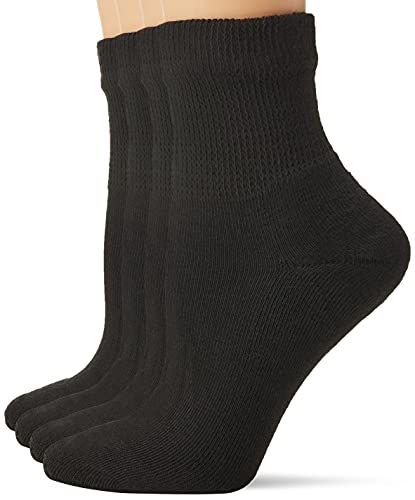 MediPeds PEDS Damen Diabetikersocken mit nicht bindendem Oberteil und Kissen, 4 Paar - Schwarz - von MediPeds