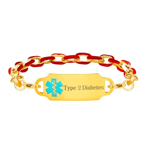 MediTag Verstellbares medizinisches ID-Armband, klobiges Emaille-Tropfketten-Armband, vergoldet, medizinisches Etikett, 18,5 cm + 3,5 cm verlängert, austauschbarer Notfall-Schmuck, YA5207, Medium MediTag Verstellbares medizinisches ID-Armband, klobiges Emaille-Tropfketten-Armband, vergoldet, medizinisches Etikett, 18,5 cm + 3,5 cm verlängert, austauschbarer Notfall-Schmuck, YA5207, Medium von MediTag