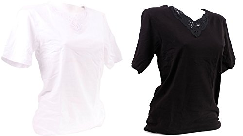 Mediablue Damen Unterhemd Kurzarm mit Spitze schwarz/weiß 2er Pack (XL) von Mediablue