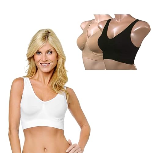 Mediashop Ahh Bra 3er Set - Größe XL - Schwarz, Weiß, Hautfarben - Nahtloser Damen BH ohne Bügel - Bustier Top - Sport BH - Wohlfühl BH von Mediashop