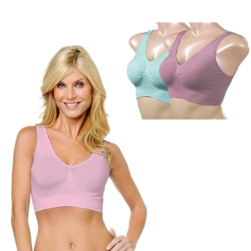 Mediashop Ahh Bra 3er Set - Größe L - Rosa, Türkis, Flieder - Nahtloser Damen BH ohne Bügel - Bustier Top - Sport BH - Wohlfühl BH von Mediashop