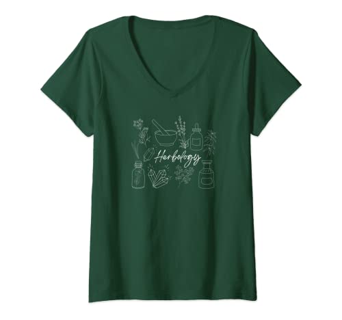 Damen Heilkräuter, Kräuterpflanzen, Kräuterpflanzen, Kräuter, Kräuter, Kräuter, Kräuter T-Shirt mit V-Ausschnitt von Medicinal Plants and Healing Herbs