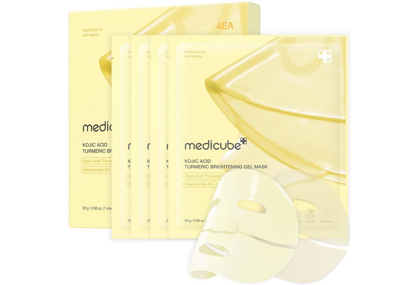 Medicube Gesichtsmasken-Set Kojic Acid Turmeric Brightening Gel Mask 4er Pack Gelmaske für strahlenden Teint, – Kojisäure & Kurkuma von Medicube
