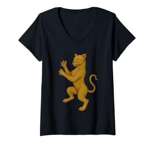 Damen Löwin Wappen Renaissance Fantasy Heraldisch Mittelalter Tier T-Shirt mit V-Ausschnitt Damen Löwin Wappen Renaissance Fantasy Heraldisch Mittelalter Tier T-Shirt mit V-Ausschnitt von Medieval Animals Heraldic Crest Clothing