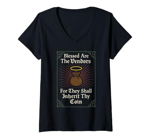 Damen Renaissance-Händler, Fantasy Fair Crew, Händler T-Shirt mit V-Ausschnitt Damen Renaissance-Händler, Fantasy Fair Crew, Händler T-Shirt mit V-Ausschnitt von Medieval Booth Worker Olde World Market Seller
