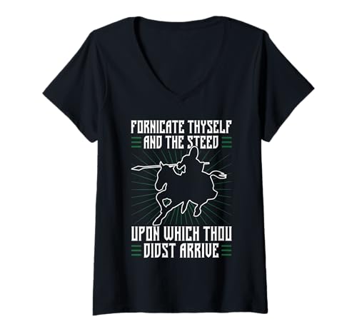 Damen Fornicate Thyself Funny Medieval Sarcastic Design T-Shirt mit V-Ausschnitt Damen Fornicate Thyself Funny Medieval Sarcastic Design T-Shirt mit V-Ausschnitt von Medieval Insult Funny Old English Humor Shirt