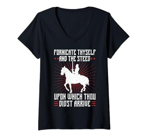 Damen Fornicate Thyself Funny Medieval Sarcastic Design T-Shirt mit V-Ausschnitt Damen Fornicate Thyself Funny Medieval Sarcastic Design T-Shirt mit V-Ausschnitt von Medieval Insult Funny Old English Humor Shirt