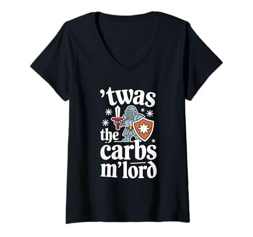 Damen 'TWAS The Carbs M'Lord Funny Thanksgiving Knight Cockies T-Shirt mit V-Ausschnitt Damen 'TWAS The Carbs M'Lord Funny Thanksgiving Knight Cockies T-Shirt mit V-Ausschnitt von Medieval Meme Humor for Low Carb Warriors