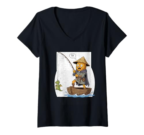 Damen Mittelalterlicher Ananas Angeln Niedlicher Drache T-Shirt mit V-Ausschnitt von Medieval Pineapple with Cute Dragon Collection