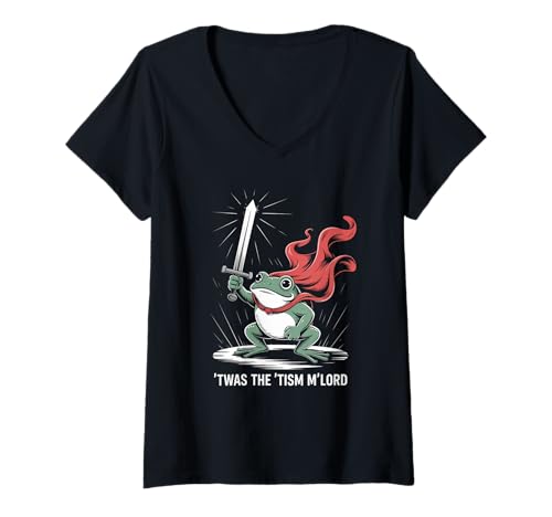 Damen Lustiger Froschritter Spruch Autismus Krieger Humor Frauen Männer T-Shirt mit V-Ausschnitt von Medieval Sword Meme Neurodivergent Support