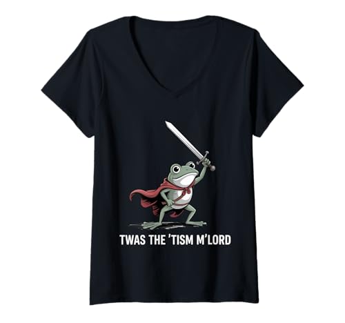 Damen Lustiger Froschritter Spruch Autismus Krieger Humor Frauen Männer T-Shirt mit V-Ausschnitt von Medieval Sword Meme Neurodivergent Support