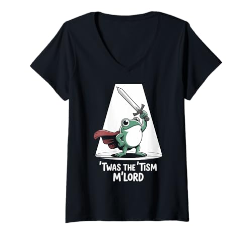 Damen Lustiger Froschritter Spruch Autismus Krieger Humor Frauen Männer T-Shirt mit V-Ausschnitt von Medieval Sword Meme Neurodivergent Support