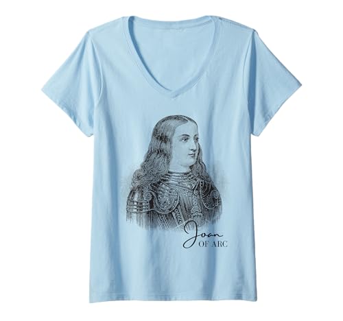 Damen Vintage Jeanne of Arc Portrait Katholischer Krieger Historische Kunst T-Shirt mit V-Ausschnitt Damen Vintage Jeanne of Arc Portrait Katholischer Krieger Historische Kunst T-Shirt mit V-Ausschnitt von Medieval Vintage Saint Joan of Arc Feminist Icon
