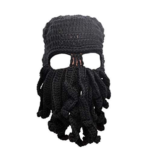 Stilvolle Unisex-Strickmütze, Oktopus, winddicht, hält das Gesicht warm, Schwarz , One size von Medifier