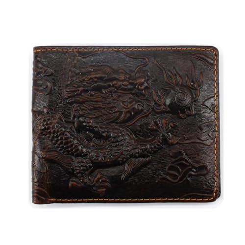 Mens Leather Genuine Extra Capacity Wallet Bifold Slim Brown Front Pocket Engraved Dragon Medifier Wallets with Credit Card Holder ID Window for Men Women Husband Boyfriend Him Gifts Vertical Style von Medifier