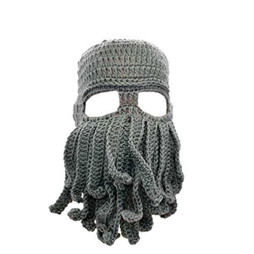 Stylish Unisex Knit Octopus Beanie Windproof Ski Mask Hat Cap Keep Face Warm Grey von Medifier