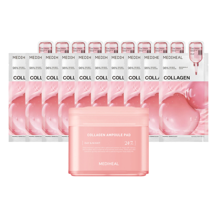 Mediheal - Collagen Ampoule Pad - 100ea + Collagen Essential Mask - 10pcs Set von Mediheal