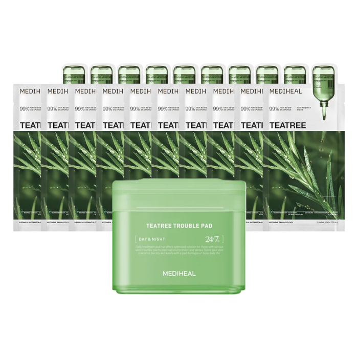 Mediheal - Teatree Trouble Pad - 100ea + Teatree Essential Mask - 10pcs Set von Mediheal